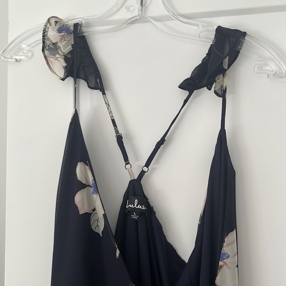 Lulus All Mine Navy Blue Floral Print High-Low Wrap Dress Size L Never Worn - Picture 8 of 9